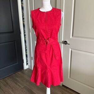 AKRIS Punto Red Denim Sleeveless Sheath Dress with Ruffle Hem Size 6